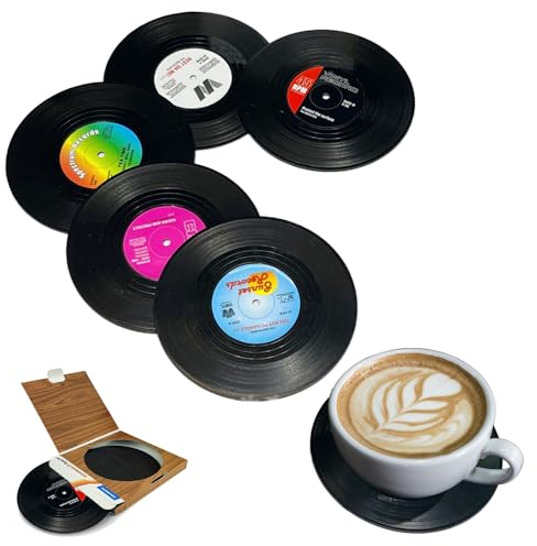 Tomtary 6Pcs Retro CD Record Vinyl Coasters Solid Cup Mat Non-Slip Personalised Coasters for Coffee Drink Home/Bar Tableware Decoration for Music Lovers