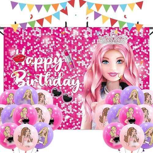 Bar-bi Decorazione Compleanno per Bambini, Sfondo Feste a Tema Barbiprincipess, Decorazioni con Palloncini Rosa,Palloncini in Lattice,Fumetto Compleanno Sfondo,Decorazioni per Feste a Tema Forniture