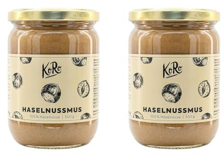 KoRo - Crema di nocciole 2 x 500 g - crema proteica, 100% nocciole, burro senza zucchero e senza glutine, per dolci, gelati e muesli
