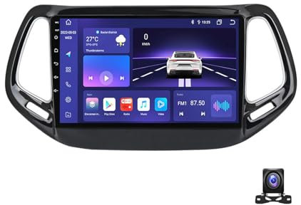 Android 12 Autoradio 2 Din Radio Für Jeep Compass 2016~2018, 9 Zoll Android Mit Navi Stereo Auto Bluetooth Doppel Din Radio Mit AHD Rückfahrkamera FM Radio Carplay/Auto,8 core m600s 6g+128g