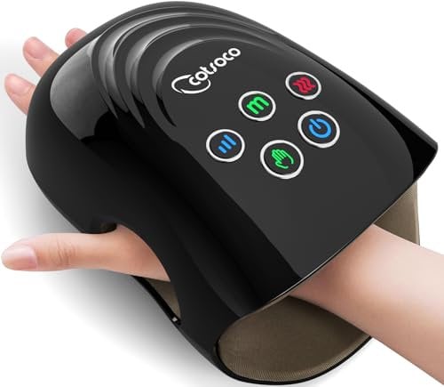 cotsoco Massaggiatori elettrici per le mani, massaggiatore wireless per le mani, massaggiatore con compressione e riscaldamento, il miglior regalo per la famiglia e gli amici, nero.