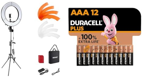 NEEWER Ringlicht mit Stativ Set: 18 Zoll/45cm Außen 55W 5600K Dimmbare LED Ringleuchte mit Bluetooth Fernbedienung für Handy/Kamera für YouTube TikTok Self Porträt Foto & Duracell Plus Batterien AAA