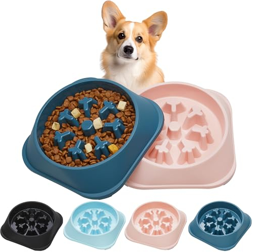 Suhaco 2PCS Slow Feeder Dog Bowls Set Puzzle Dog Food Bowls for Small Medium Dogs, Anti-Slip Dog Feeding Bowls Slow Down Eating Dog Bowl Maze Anti-Overeating Pet Feeding Dishes Set (Dark Blue+Pink)