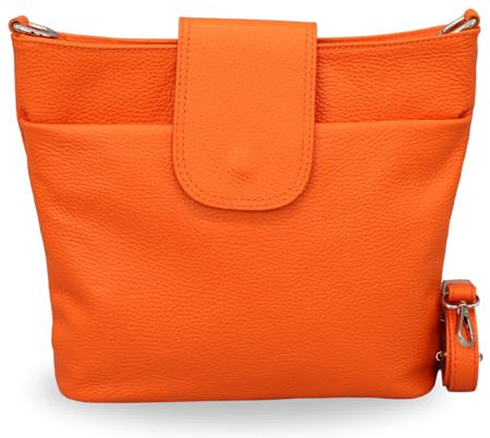 BRISE Umhängetasche Damen Echtes Leder ELLIE Handgemachte Crossbody Bag mit Ledergurt 6 Fächer Wasserdichte Schultertasche Made in Italy (Orange - 1)