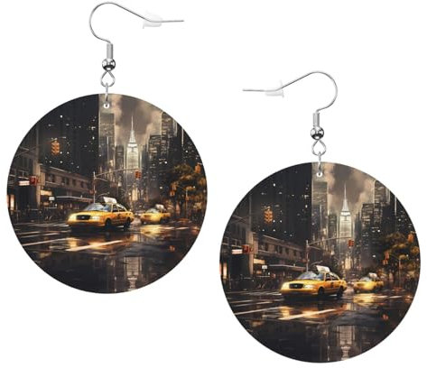 New York Fashion City Bild Runde Ohrringe Anhänger 2 Stück Stilvoll und schön Leicht Baumeln für Frauen Mädchen, Einheitsgröße, Leder