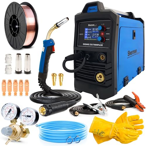 Sherman DIGIMIG 210 TWINPULSE - Saldatrice a Filo Continuo con Gas e Senza Gas da 200 A - MMA e TIG Lift - Saldobrasatura, Regolazione dell'Induttanza e Memoria per 36 Impostazioni - Set Basic