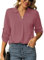 Odosalii Damenoberteile 3/4 Arm Elegant Bluse Oberteile A-Linie Lang V-Ausschnitt Tunic Damentunika Lässige Locker