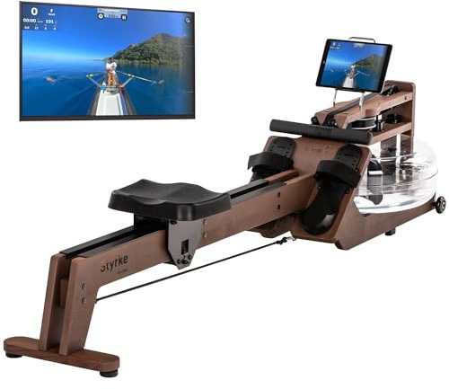 Skandika Wasserrudergerät Styrke Premium | Made in Germany, Rudergerät Wasser aus Holz, Kinomap App-Funktion, Rudermaschine für Zuhause, Esche aus Deutschland, farbig geölt in braun, bis 180 kg