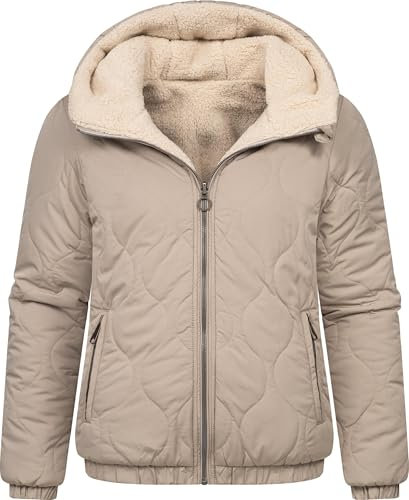 Ragwear Damen Wendejacke warme Teddy-Fleecejacke Steppjacke mit Kapuze Qaria Bone Gr. M
