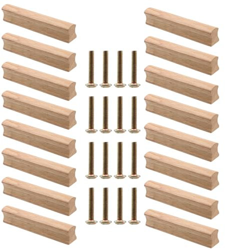 NAMYEUT 16 Unidades de Tiradores de Madera para Muebles, 130 mm, con Tornillos, Tiradores de Armarios de Madera, para Cajones, Oficinas, Cocinas, Distancia entre Orificios de 96 mm