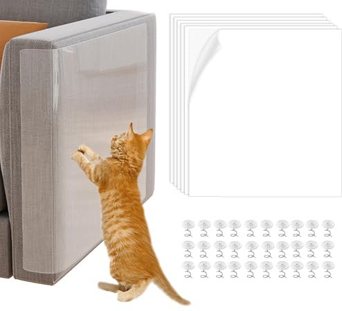 Cat Sofa Protector - 6Pcs Anti Scratch Furniture Protector Clear Cat Scratch Tape with 30Pcs Pins, Self Adhesive Sofa Protectors from Pets, Cats Protectors for Carpe Door Cloth Couch 30x40CM