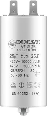 Condensateur 25 uF pour Moteur Monophasé - Utilisation pour Kärcher, Pompe de Piscine, Porte de Garage - 425/450V/475V - Condensateur de Démarrage/Permanent avec Cosses 6,4mm