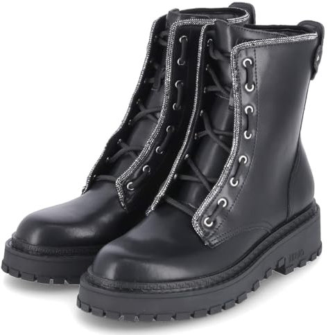 Liu Jo Stivali da Donna con Lacci Combat Boots Rumi 25 Nero Pelle Liscia, Nero, 40 EU