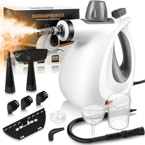 Dampfreiniger Boden, 1050W Dampfreiniger Handgerät mit 11 Zubehör Max 230F° Temperatur und 3.5bar Druck Chemiefrei, Hand Dampfreiniger für alles Teppich Fliesen Bad Polstermöbel Sofa Fenster Auto