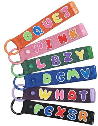 Crrpatch Bunte Stoff-Schlüsselanhänger mit Metallverschlüssen, personalisierbar, bunt, bestickter Buchstabentext, künstlerisches Handwerk, Nähzubehör, Schlüsselanhänger-Zubehör, Farbe 6, 15.5*2.6cm