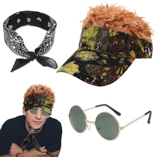 divertente berretto da golf,Cappello Uomo con Visiera - Intrigante Berretto Uomo con Capelli - Divertente Cappellino con Ventilatore e Visiera - Ideale per Sport ed Eventi all'Aperto