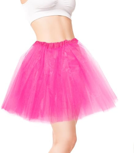 RUGBOL Jupe Tutu pour Femme, Jupe de Danse de Ballet, Jupe Tutu en Maille pour Filles et Femmes, Danse, Anniversaire, Princesse, fête (Rose Rouge)