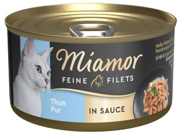 Miamor - Feine Filets in Sauce | Nassfutter für ausgewachsene Katzen mit Filetstückchen in Sauce. Fettarmes Ergänzungsfutter in der Dose ohne künstliche Zusätze | 24x85g Skipjack-Thunfisch