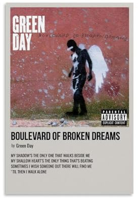 juaseehke Green Day Boulevard of Broken Dreams, Poster, Raumdekoration, Leinwandposter, ästhetischer Poster, Wandkunst, Dekor-Poster, 20 x 30 cm, ungerahmter Stil