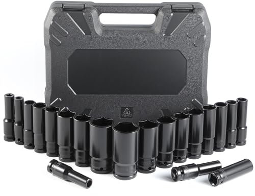 Camiraft 1/2 Socket Sets 20 PCS Impact Socket Set,CR-V Deep Socket Set,6 Point Hex Socket,8mm - 32mm Socket Impact Driver Socket Sets for Home Car Repair