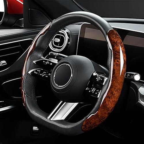 Housse de Volant de Voiture en Bois Massif de Noyer, Compatible avec Tous Les modèles, kit intérieur de Protection de Volant de Voiture segmenté antidérapant,A Glossy