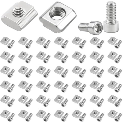 Nutensteine M5 mit Schraube, 50 Stück Edelstahl T Nutenstein Nut 6 Serie 2020 T Nut Muttern Typ B, Innensechskantschraube Steckverbindersatz T Nut Hammermutter für Aluminiumprofil-Extrusionsschlitz