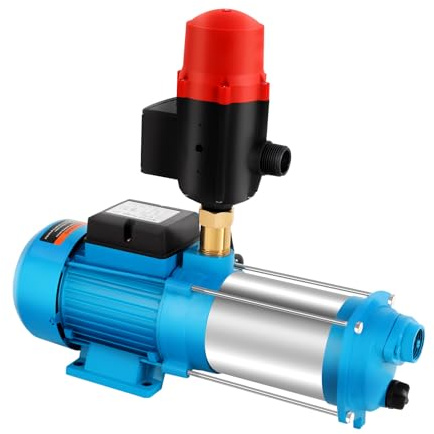 Bomba Centrífuga 1300W Acero Inoxidable Bomba de Agua Doméstica 9.8bar 98 m Altura Bomba de Jardín 8m Altura de Succión con Válvula de Drenaje Manómetro para Riego de Jardines