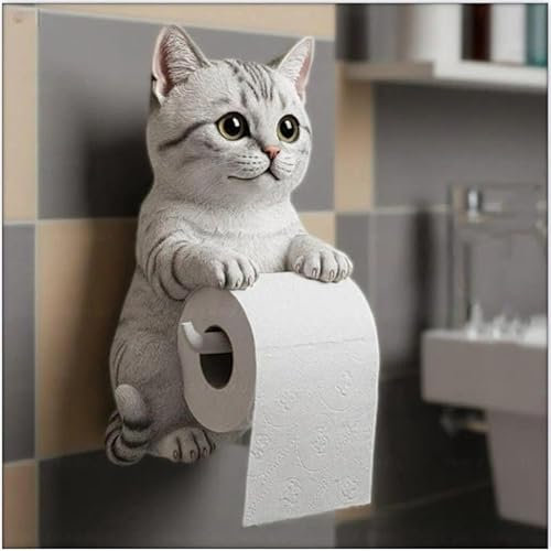 Realistic Cat Toilet Roll Holder, 3D Cat Sculpture Loo Roll Holder, Funny and Adorable Animal Towel Holder, Toilet Paper Holder for Cat Lovers, Home & Bathroom Decor (C)