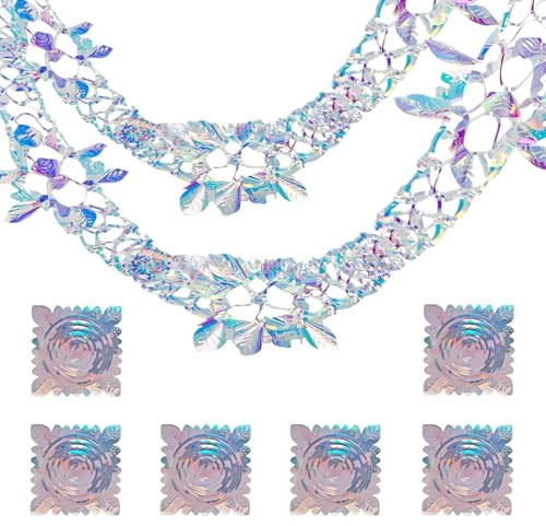Christmas Ceiling Decorations 6 Pcs Iridescent Foil Xmas Decorations Indoor 9ft Swirls Ceiling Hanging Foil Garland Christmas Streamers for Xmas New Year Party Supplies