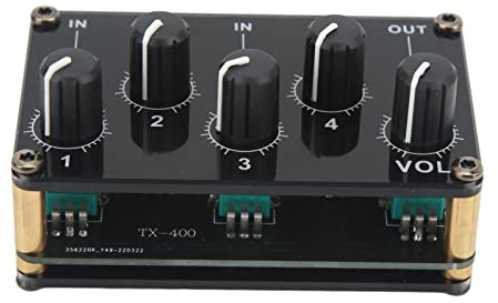 Sunicon Audio-Mixer, 4 Eingänge und 1 Ausgang, Mini-Soundboard-Konsole, tragbarer passiver Stereo-Audio-Mixer