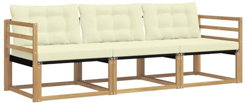 vidaXL Outdoor-Sofagarnitur mit Kissen 3 pcs Weiß und Creme, Outdoor Sofa, Gartenmöbel, modernes Ecksofa, Terrasse Lounge, komfortable Sitzgelegenheit