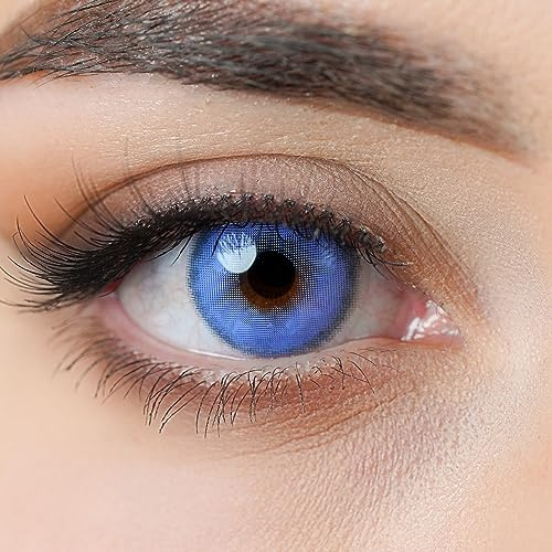 Kontaktlinsen blau mit Stärke Charmiga Sunny Blue -2.50 Dioptrien 14.0 mm | Farbige Jahreslinsen, stark deckend, 2 Stück mit Behälter, natürliche weiche Farblinsen