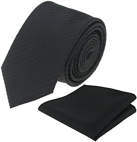Louis Binder de Luxe Krawatte mit Einstecktuch 2er Set Schlips Tie Necktie 547 schwarz