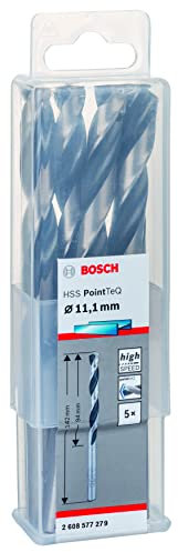Bosch Accessories 2608577279 HSS PointTeQ (11,1 x 94 x 142 mm) - Set da 5 Pezzi di Punte Elicoidali per Trapano per Metallo, Acciaio, Fusione o Plastica, Grigio (Argento), Ø 11.1 mm