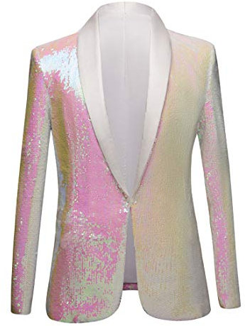 PYJTRL Veste de Costume élégante à Paillettes pour Homme - Deux Couleurs (L, Rose)