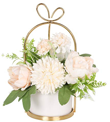Hobyhoon - Fiori artificiali in seta con vaso, composizione floreale con ortensie e crisantemi, centrotavola, decorazione per la casa, scrivania e soggiorno, matrimoni