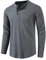 Mens Henley Shirt Long Sleeve Button Collarless Henley Tops Casual Smart Slim Fit Solid Color Waffle Grandad Shirts 3 Buttons Grandad Collar Classic Lightweight Basic Top Plain Darkgrey L