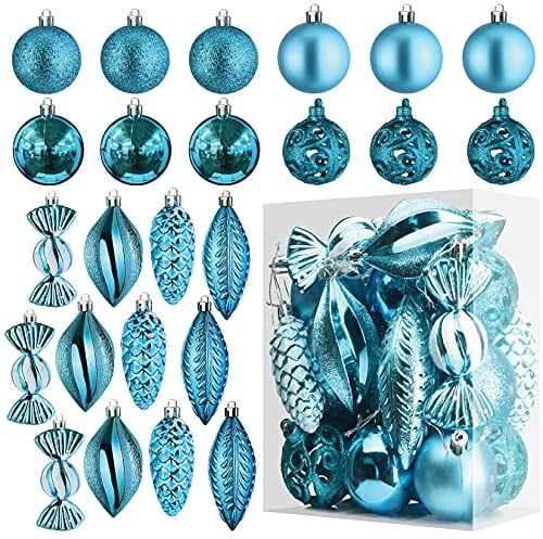 Säureblaue Weihnachtskugel Ornamente für Weihnachten Dekorationen - 24 Stück Weihnachtsbaum bruchsichere Ornamente mit Aufhängeschlaufe für Weihnachten und Party Dekoration