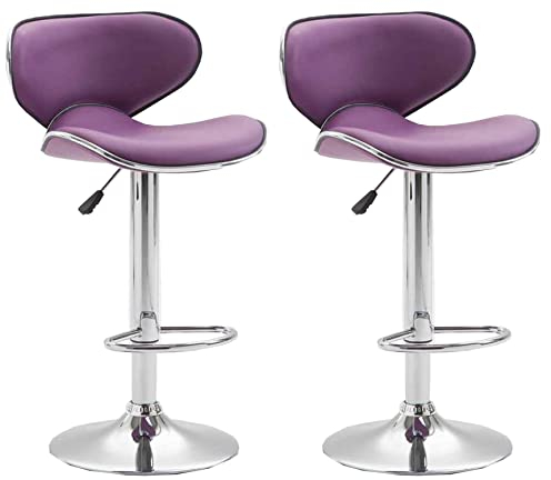 TPFLiving Barhocker Las-Palmas 2er Set mit hoher Rückenlehne und bequemer Fußstütze - Barstuhl 360° drehbar höhenverstellbar - Gestell: Metall Chrom - Sitzfläche: Kunstleder Lila
