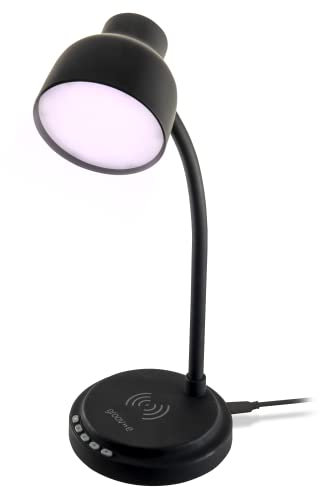 groov e Astra LED Lamp - Touch Control Desk Light with Built-in Wireless Charger, & Bluetooth Speaker - 9 LED Colour Modes for Mood Lighting - Type-C USB Powered - Black