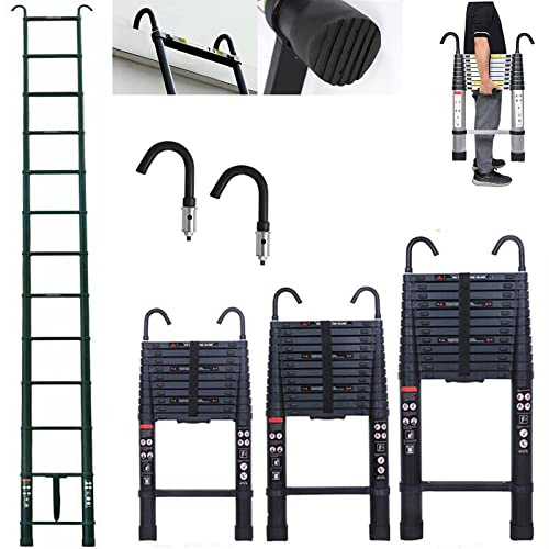 Échelle télescopique Extensible de 3,8m Noir Échelle Pliante Échelle Extensible Échelle Multifonction Échelle Escabeau Télescopique Polyvalente Échelle en Aluminium Antidérapante avec 2 Crochets