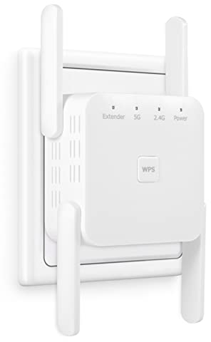 WLAN Repeater WLAN Verstärker 1200Mbit/s Dualband 2,4GHz+5GHz WiFi Booster mit Repeater/Router/Access Point Modus,4 Antenne,Einfache Einrichtung,WiFi Range Extender Mit LAN/WAN Port