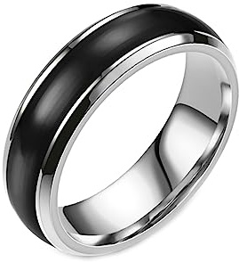Gualiy Edelstahl Ring für Männer, Silber Damen Ring 6MM mit Schwarz Emaille Ring Größe 52 (16.6)
