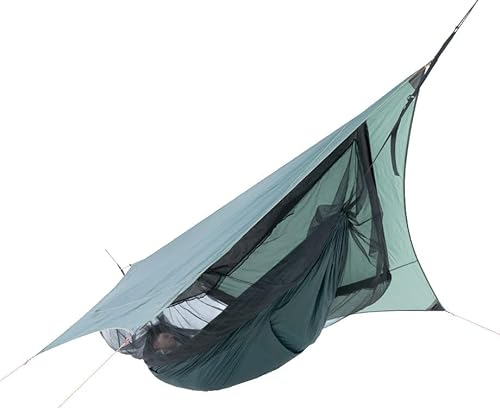 AMAZONAS Traveller Camp – Ultraleichtes Hängematten-Komplettset mit Moskitonetz und Tarp | Belastbarkeit 200 kg | nur 1,6 kg | ideal für Outdoor-Abenteuer