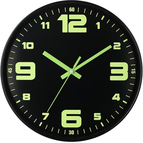 HZDHCLH 30cm Funkuhr Leuchtende Wanduhr Lautlos Schleichende Sekunde mit Arabisch Ziffer ohne Ticken für Dekoration Wohnzimmer, Küche, Büro, Schlafzimmer(Schwarz - große Zahlen)