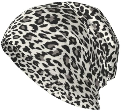 RAXER Beanie-Mütze mit Leopardenmuster für Damen und Herren, bequem, atmungsaktiv, weich, warm, gestrickt, Baumwolle, Schwarz, Schwarz , One size