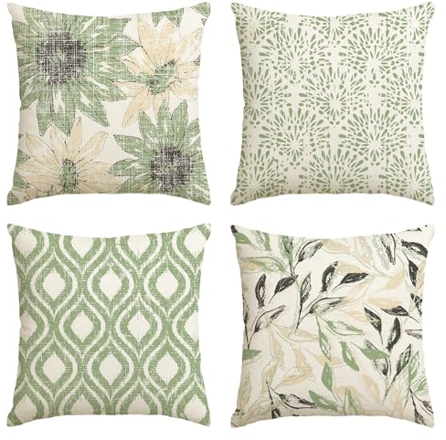 Artoid Mode Grün Retro Gänseblümchen Frühling Kissenbezüge 4er Set, 45x45 cm Saisonnal Zierkissenbezug Cushion Cover Couch Wohnzimmer Deko