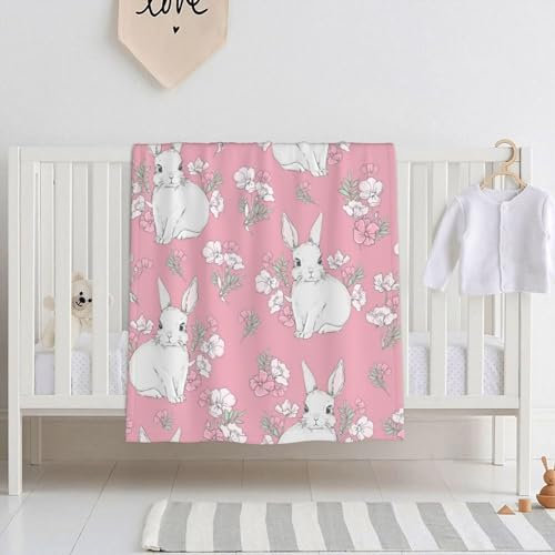 Babydecke für Mädchen, weicher Plüsch-Hasen-Überwurf, Decke für Babys, Mädchen, Jungen, Kleinkinder, Neugeborene, Kaninchen, Kinderzimmer, Bettdecke, Kinderwagen, Krippe, Dusche, Geschenke, 76,2 x