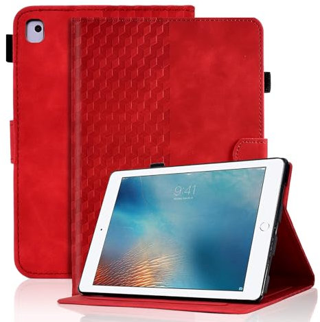 Hülle für iPad Pro 9.7 2016 (Model: A1673 A1674 A1675) Schutzhülle Premium Ledertasche Smart Case mit Auto Schlaf/Aufwach Kartensteckplatz, Multi-Winkel Ständer für iPad Pro 9.7 2016, Rot