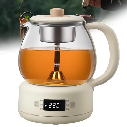 MGHRUE Machines À Thé Chaud, Machine À Thé 600 W, Panneau De Micro-Ordinateur, Corps en Verre Borosilicaté, 11 Niveaux D'isolation Thermique Réglable, 1 L, avec Maintien Au Chaud Pendant 8 Heures